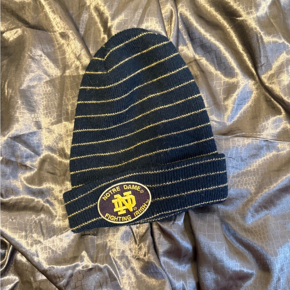 Norte Dame Striped Beanie - Navy and Yellow